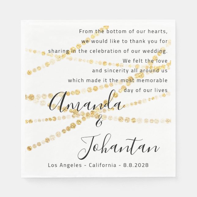 Servilleta De Papel Poema boda Gracias Floral Gold White Name Date (Anverso)