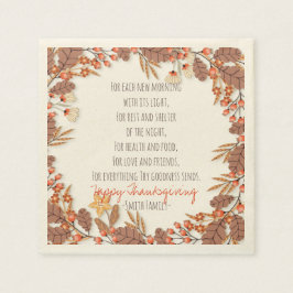 Servilleta De Papel Poema de Acción de Gracias. Feliz Día de Acción de