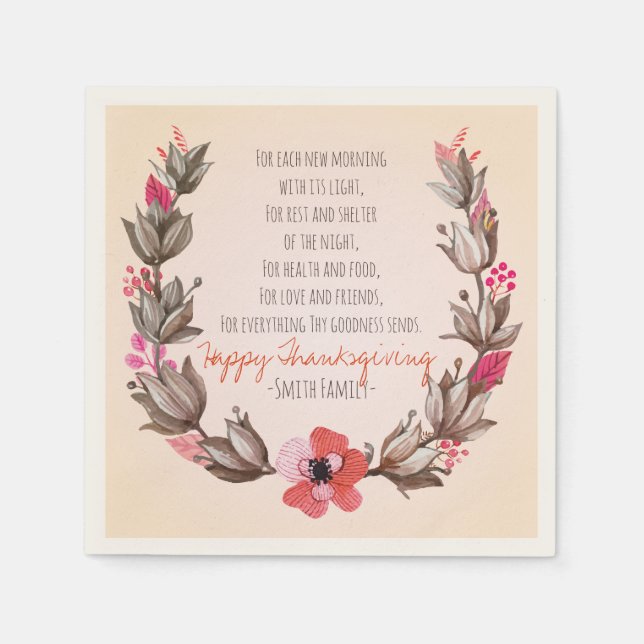 Servilleta De Papel Poema de Acción de Gracias. Feliz Día de Acción de (Anverso)