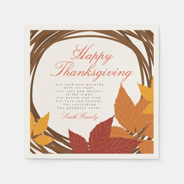 Servilleta De Papel Poema de Acción de Gracias Feliz Día de Gracias (Anverso)