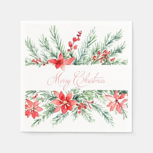 Servilleta De Papel Poinsettia acuática y vegetación (Anverso)