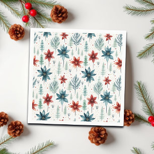 Servilleta De Papel Poinsettia Azul Rojo de Invierno