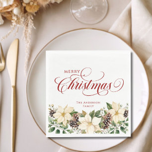 Servilleta De Papel Poinsettia Blanca de Navidad Personalizada  