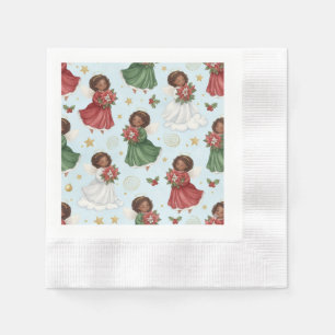 Servilleta De Papel Poinsettia de Navidad Ángeles Afroamericanos