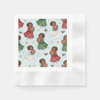 Servilleta De Papel Poinsettia de Navidad Ángeles Afroamericanos
