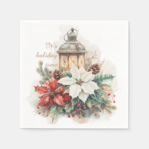 Servilleta De Papel Poinsettia de Navidad Linterna Acebo Piñas 