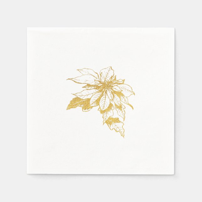 Servilleta De Papel Poinsettia de vacaciones botánicas de oro (Anverso)