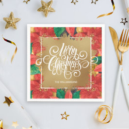 Servilleta De Papel Poinsettia Gold Merry Christmas