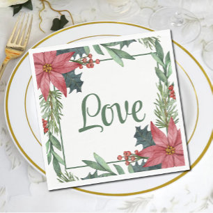 Servilleta De Papel Poinsettia Love Red Floral Navidades Boda