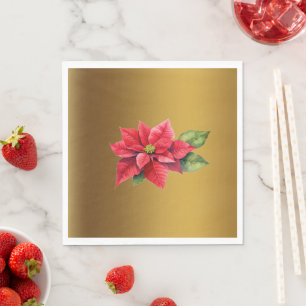 Servilleta De Papel Poinsettia roja Color de oro cepillado