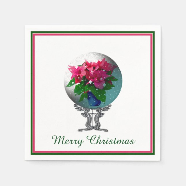 Servilleta De Papel Poinsettia Snowglobe Papeles Napkins (Anverso)