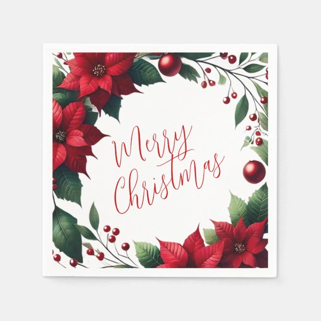 Servilleta De Papel Poinsettia Wreath – Elegant Christmas Florals (Anverso)