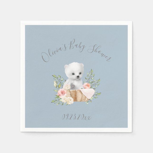 Servilleta De Papel Polar Bear Boy Blue Baby Shower Napkins (Anverso)