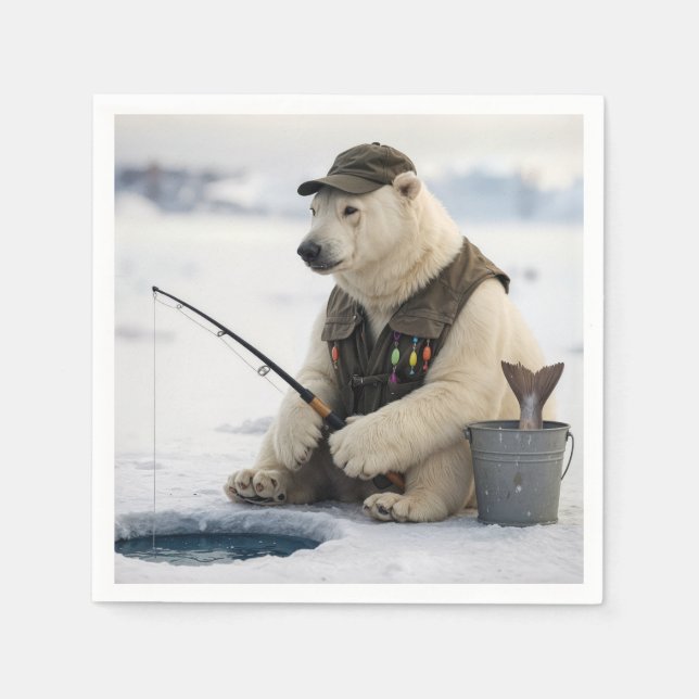 Servilleta De Papel Polar Bear Ice Fishing (Anverso)