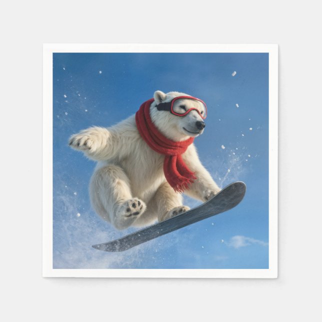 Servilleta De Papel Polar Bear Mid-air on a Snowboard (Anverso)