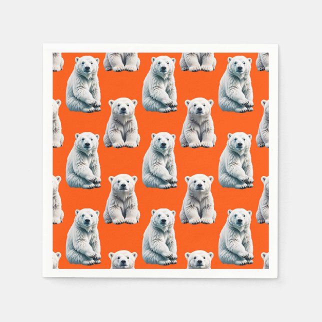 Servilleta De Papel Polar Bear Pattern Design On Orange  (Anverso)