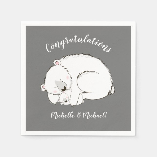 Servilleta De Papel Polar Bear Winter Baby Shower (Anverso)