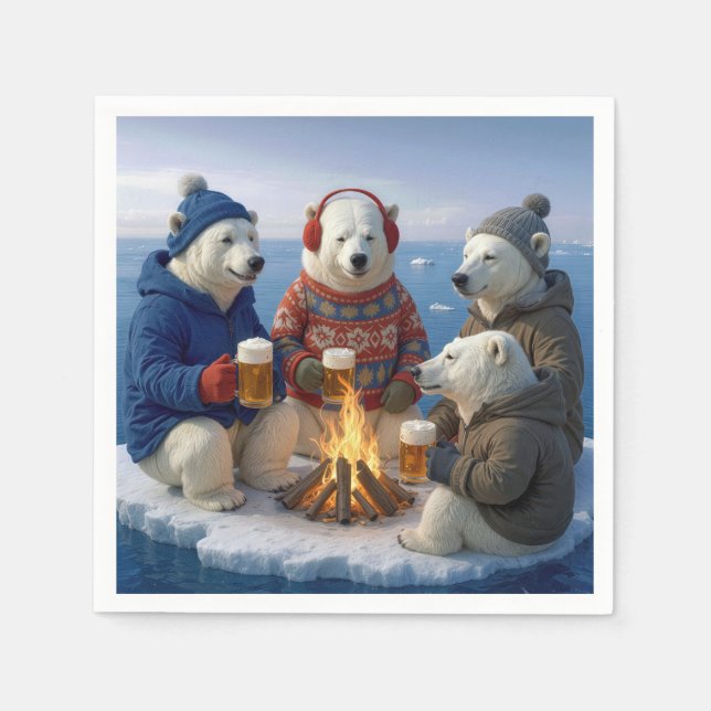 Servilleta De Papel Polar Bears Drinking Around a Campfire  (Anverso)