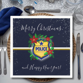 Servilleta De Papel Police Shield Merry Christmas & Happy New Year