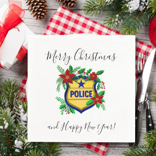 Servilleta De Papel Policía Feliz Navidad y Feliz Año Nuevo Escudo
