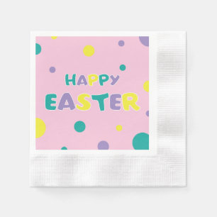 Servilleta De Papel Polka Dots Pastel Pink Happy Easter Paper Napkin
