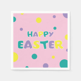 Servilleta De Papel Polka Dots Pastel Pink Happy Easter Paper Napkin