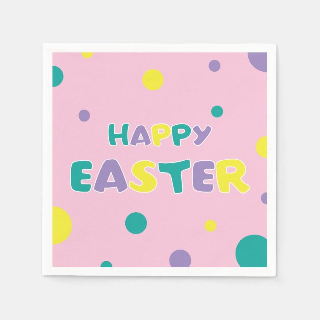 Servilleta De Papel Polka Dots Pastel Pink Happy Easter Paper Napkin (Anverso)