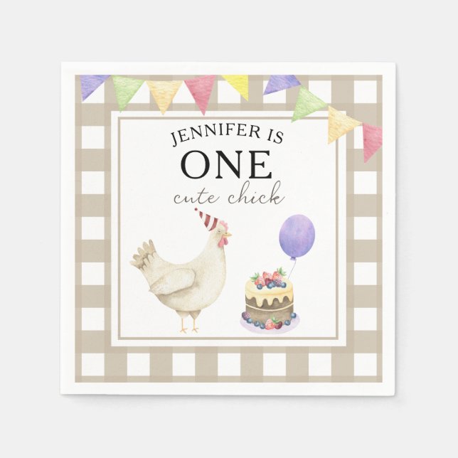 Servilleta De Papel Pollito acuarela cumpleaños 1 (Anverso)