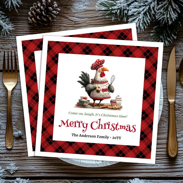 Servilleta De Papel Pollitos caprichosos editables en estilo de dibujo (Cute Whimsical Chickens Editable Cartoon Style Christmas Napkins

)