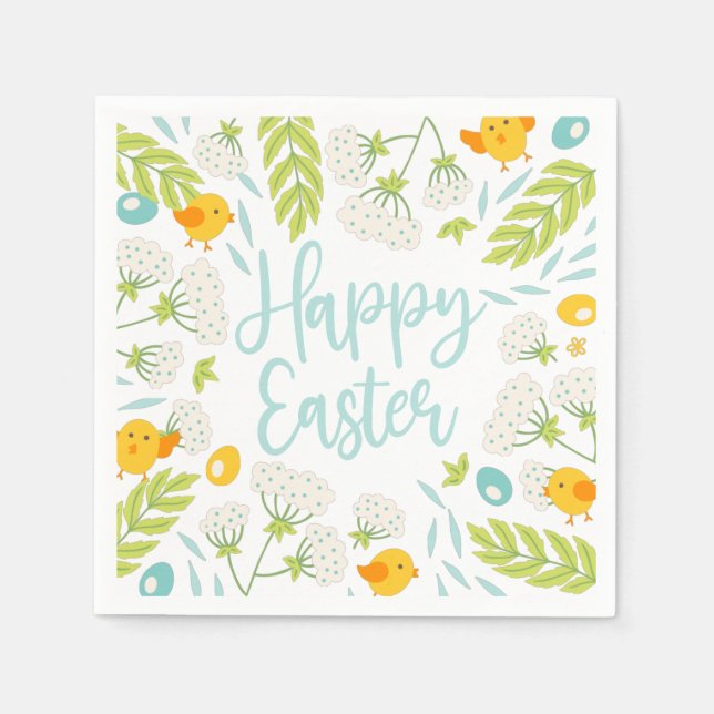 Servilleta De Papel Pollitos de Pascua Floral Foliage Primavera  (Anverso)