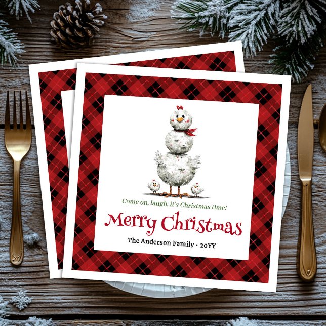 Servilleta De Papel Pollitos Divertidos Navideños Editables Personaliz (Charming Funny Chickens Editable Personalized Holiday Christmas Napkins

)