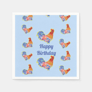 Servilleta De Papel Pollos Rooster Niños Felices Cumpleaños