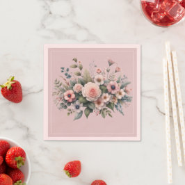 Servilleta De Papel Polvo Rosa Boda botánico acuarela floral