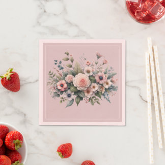 Servilleta De Papel Polvo Rosa Boda botánico acuarela floral