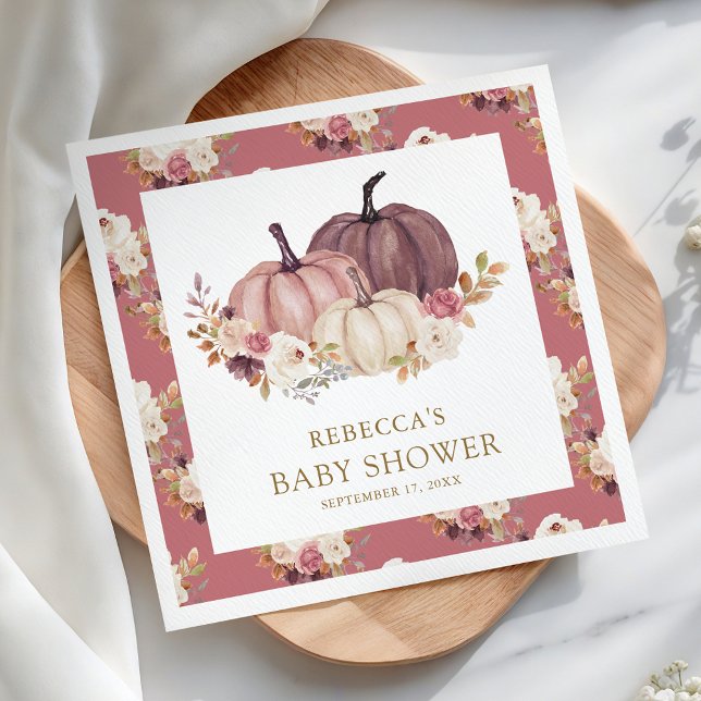 Servilleta De Papel Polvo Rosa rosado de calabaza floral Baby Shower (Subido por el creador)