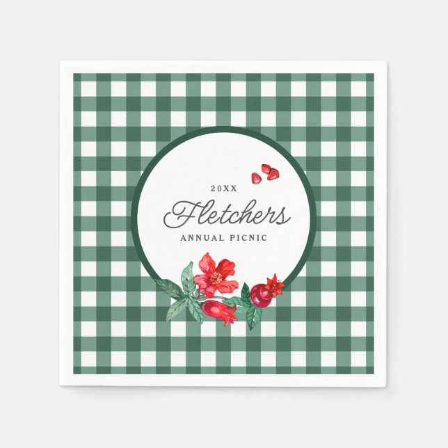 Servilleta De Papel Pomegranate y Green Gingham Personalizado (Anverso)