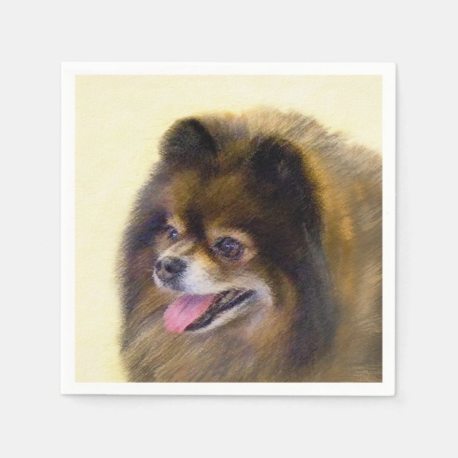 Servilleta De Papel Pomerania Negra y Tan Pintura Original de Perro (Anverso)