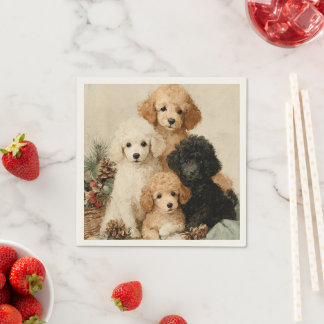 Servilleta De Papel Poodle Puppies Vintage Christmas