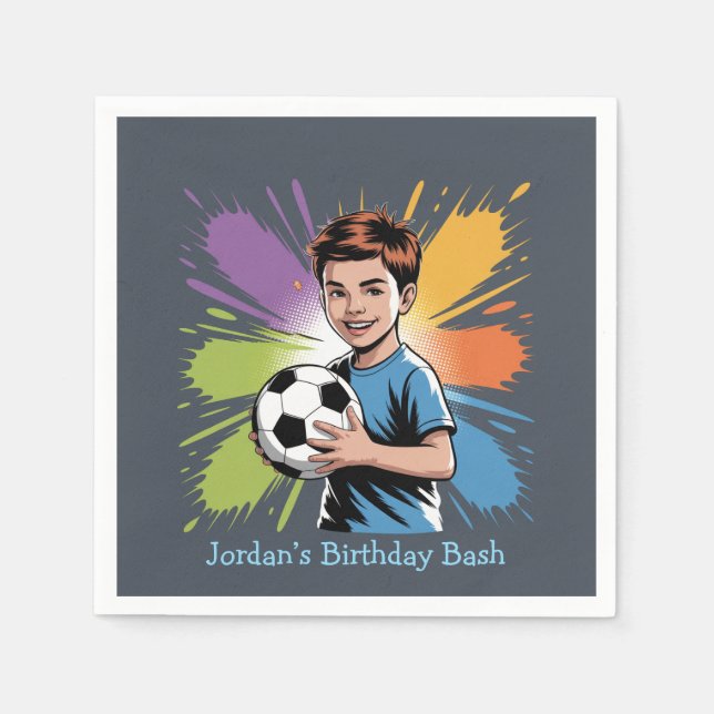 Servilleta De Papel Pop Art Boy Soccer Player Birday Bash (Anverso)