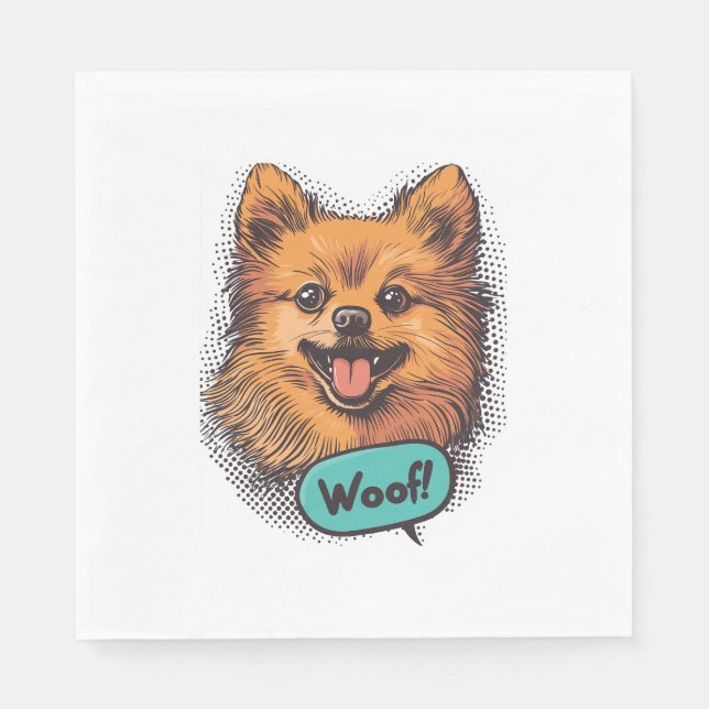 Servilleta De Papel Pop Art Pomeranian - Perro cómico retro (Anverso)