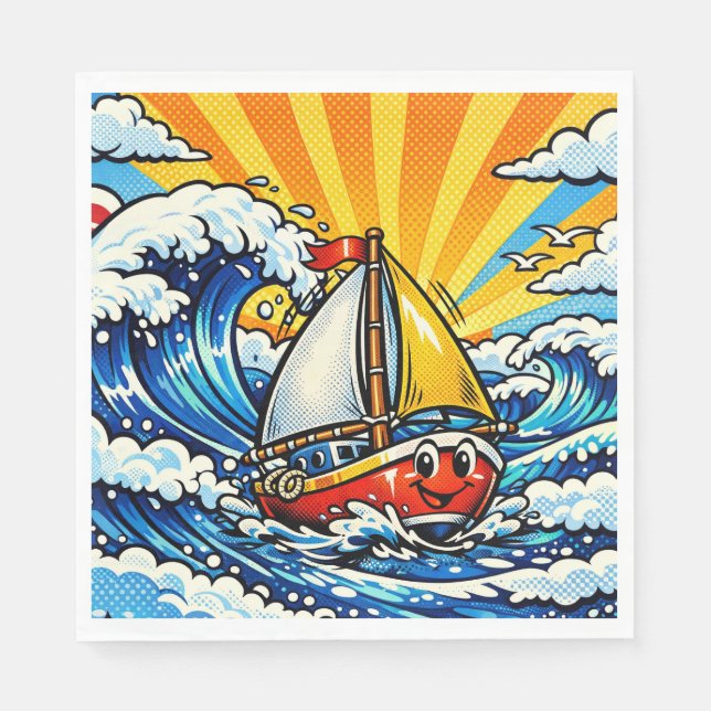 Servilleta De Papel Pop art Sailboat Themed Boy's Birthday (Anverso)