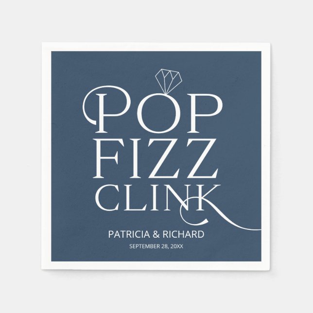 Servilleta De Papel Pop Fizz Clink Engagement Party Blue (Anverso)