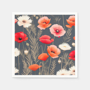 Servilleta De Papel Poppies florales oscuros y morenos