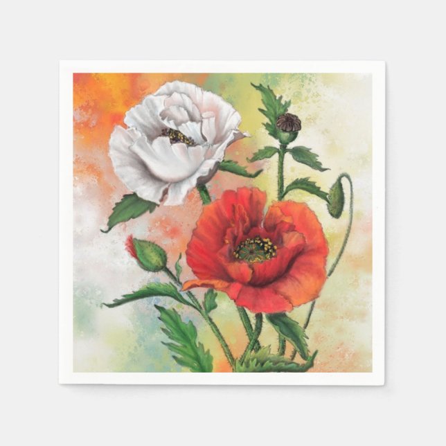 Servilleta De Papel Poppies Napkins Flores de amapola (Anverso)