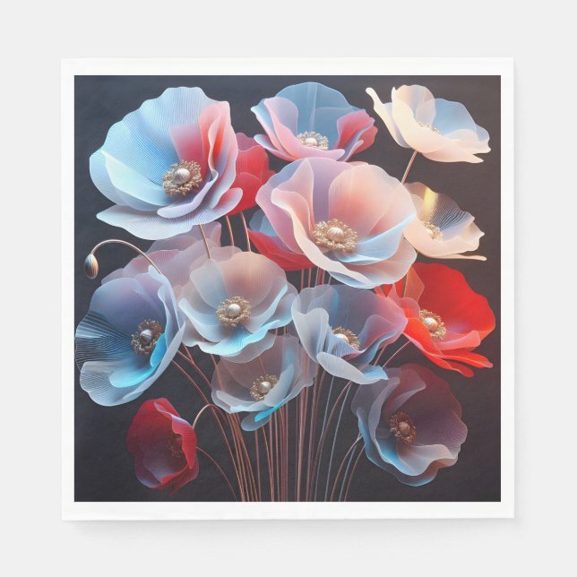 Servilleta De Papel Poppies translúcidos en negro (Anverso)