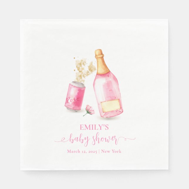 Servilleta De Papel Poppin Rosa Champagne Chica de cerveza Baby Shower (Anverso)