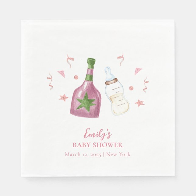 Servilleta De Papel Poppin Rosa Sweet Champagne Botellas Baby Shower (Anverso)