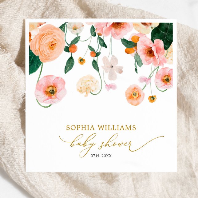 Servilleta De Papel Poppy Rosa Floral Baby Shower Napkins (Subido por el creador)