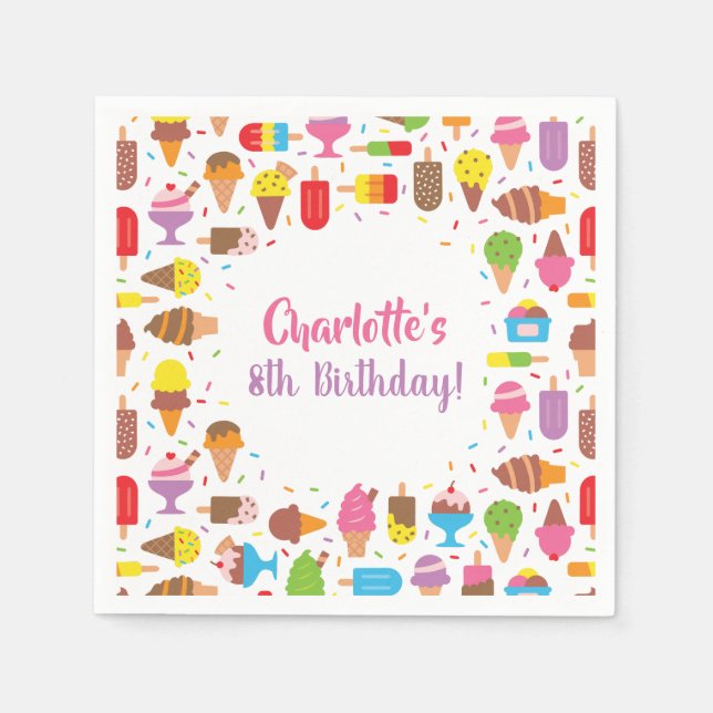 Servilleta De Papel Popsicle Ice Cream Girls Cumpleaños Party Napkins (Anverso)