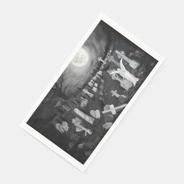 Servilleta De Papel Por la noche en el cementerio - Ángel con el diabl (Esquina)